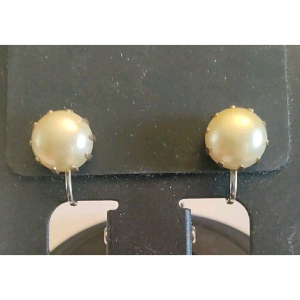 Vintage Faux Pearl Silver Tone Clip On Earrings